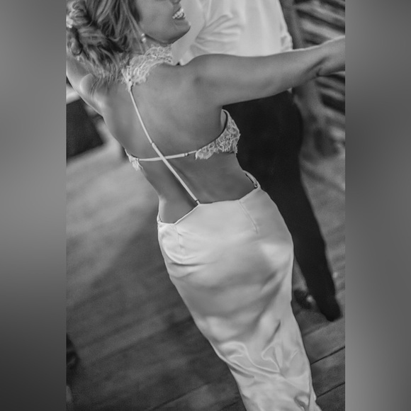 Retrofete Lucie Dress - White Lace-Top Satin Maxi Dress - Picture 3 of 9